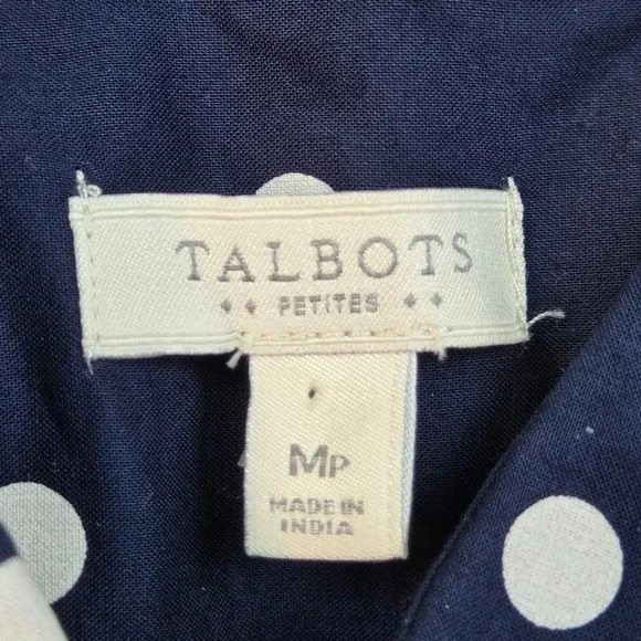 Talbots Polka Dot Cotton Button Down Shirt Womens MP Navy Blue White - Picture 2 of 6
